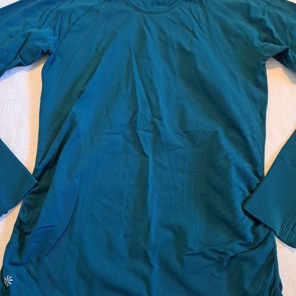 Athleta women's size Medium shirt long sleeve top dark teal green ruched sides - Picture 4 of 8